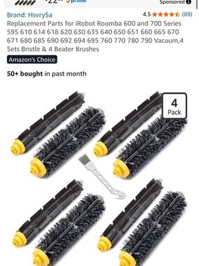 Universal Replacement Roller Brush Set with Yellow End Caps - 4 Pack